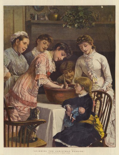 クリスマスプリンをかき混ぜる（chromolitho） 作： Henry Woods